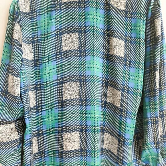 Vintage Pierre Segade France Blue Green Plaid Neck Bop Long Sleeve Blpouse M/L - Picture 9 of 9